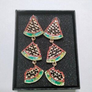 Dvacaman Rhinestone Encrusted Watermelon Novelty Drop Earrings